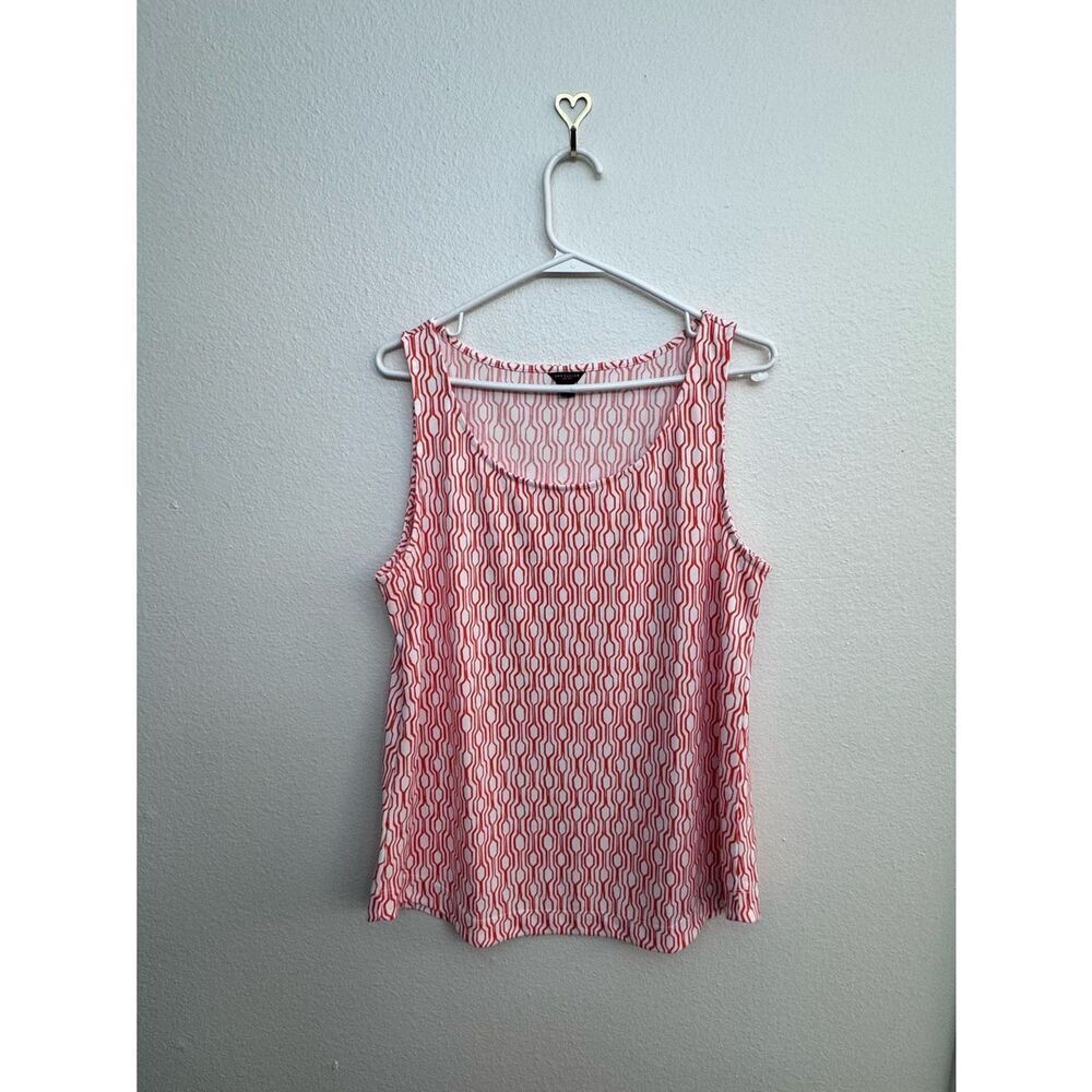 EUC Ann Taylor Women's Orange White Geometric Sleveless Top - Large